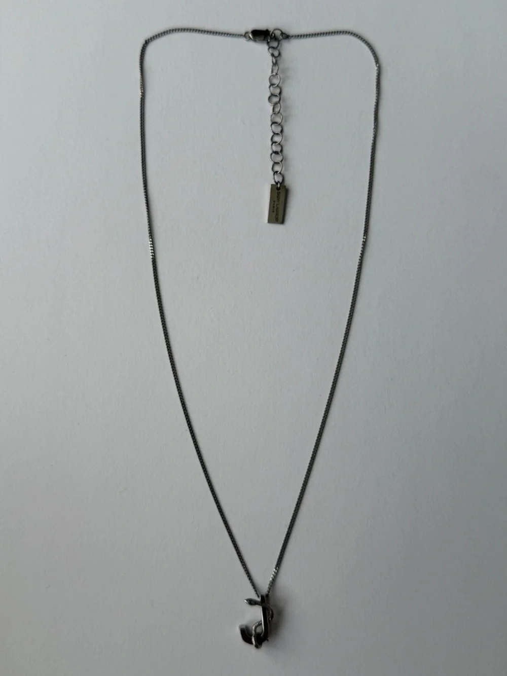 Saint Laurent YSL Sterling Silver J Initial Letter Snake Pendant Chain Necklace